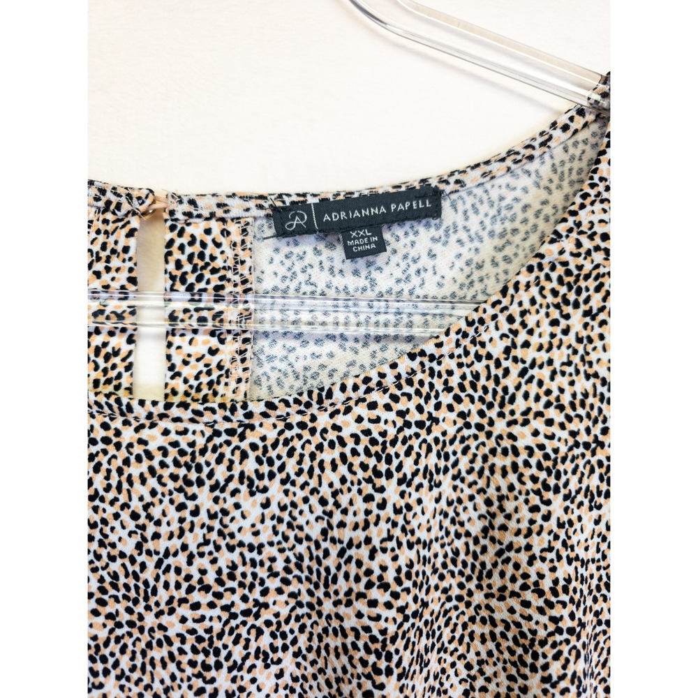 Adrianna Papell Blouse Womens 2X Beige Leopard Boho Coastal Chic Resort Plus Mod - Picture 6 of 14
